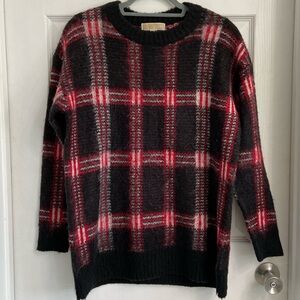 Michael Michael Kors Black & Red Plaid Sweater Size Small Acrylic Wool & Mohair
